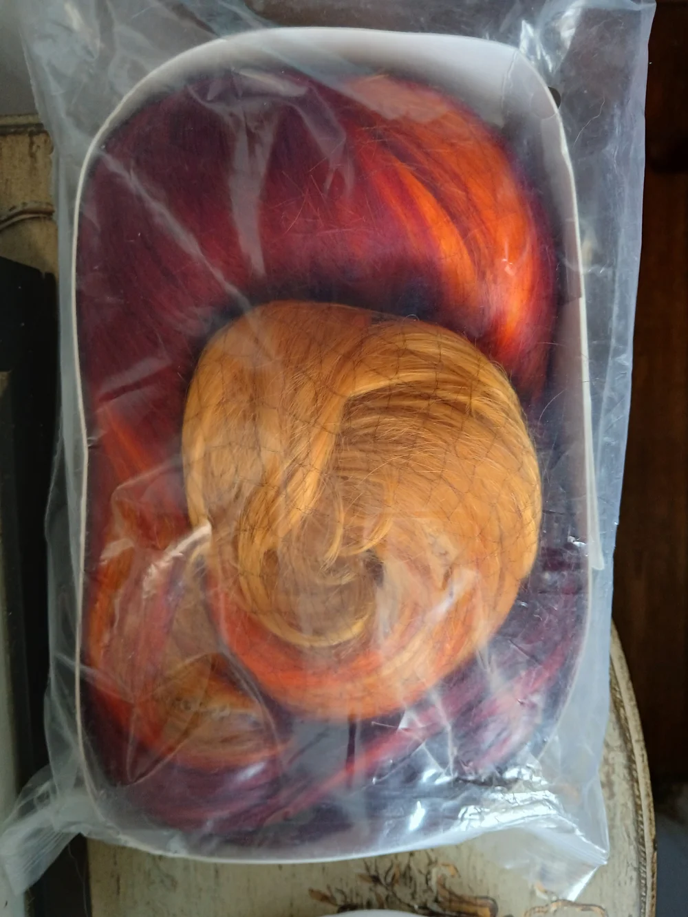 Source Unknown Red and Orange Ombre Long Wavy Wig